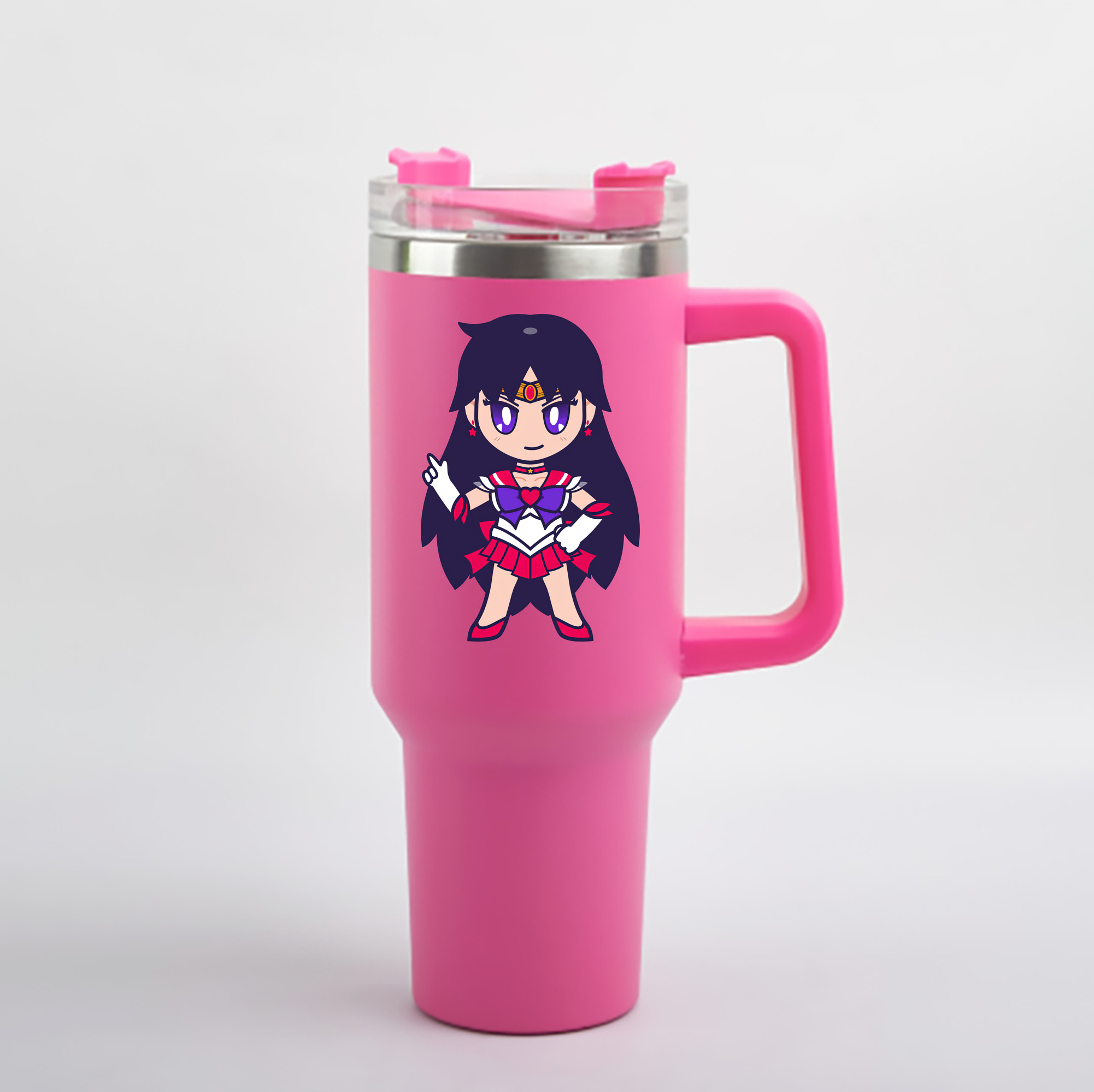 （画像用） 美少女戦士セーラームーン 火野レイ ひの レイ Sailor Moon Hino Rei （セーラーマーズ,Sailor Mars） 1200mL車用タンブラー - クリスタルステッカー（プラスチックストロー付き）